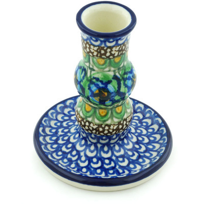 Polish Pottery Candle Holder 4&quot; Mardi Gras UNIKAT