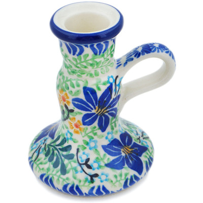 Polish Pottery Candle Holder 4&quot; Midnight Lilies UNIKAT