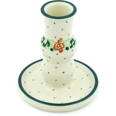 Polish Pottery Candle Holder 4&quot; Musical Dance