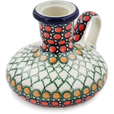 Polish Pottery Candle Holder 4&quot; Orange Tranquility UNIKAT