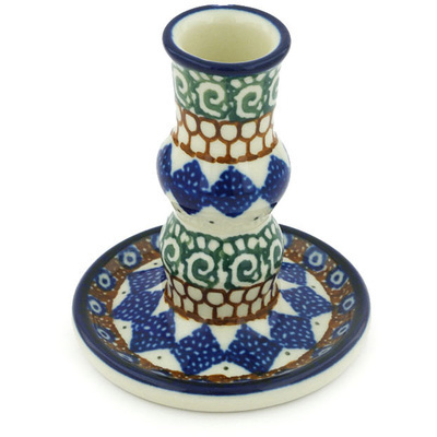 Polish Pottery Candle Holder 4&quot; Oregon Trail UNIKAT