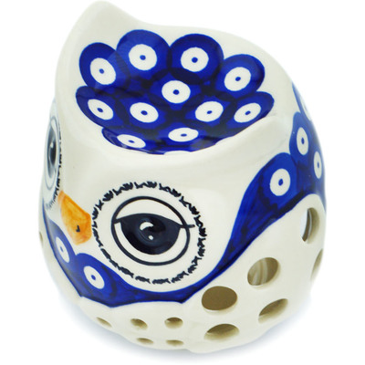 Polish Pottery Candle Holder 4&quot; Peacock Eyes