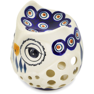 Polish Pottery Candle Holder 4&quot; Peacock