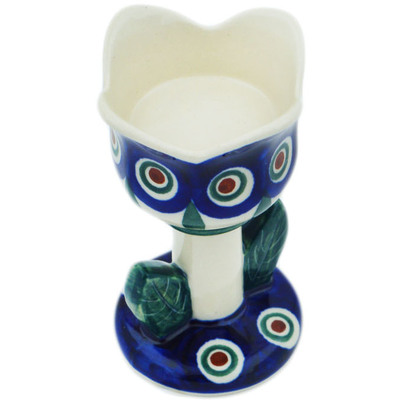 Polish Pottery Candle Holder 4&quot; Peacock Leaf
