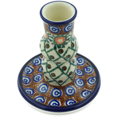 Polish Pottery Candle Holder 4&quot; Polish Basket UNIKAT