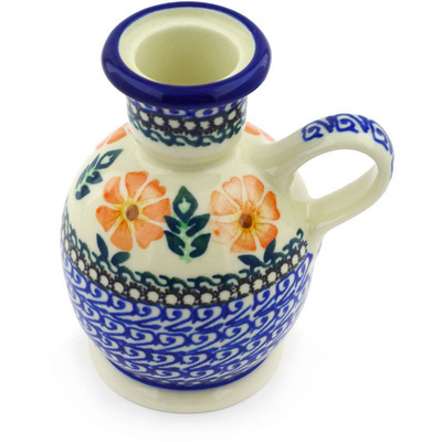 Polish Pottery Candle Holder 4&quot; Poppy Inferno