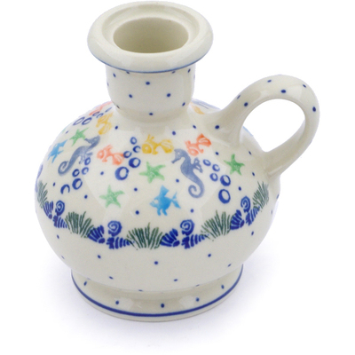 Polish Pottery Candle Holder 4&quot; Seaside Splendor