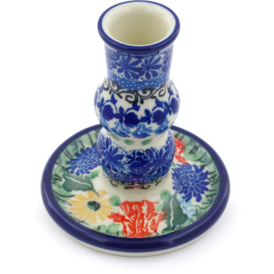 Polish Pottery Candle Holder 4&quot; Splendid Blue Bell UNIKAT