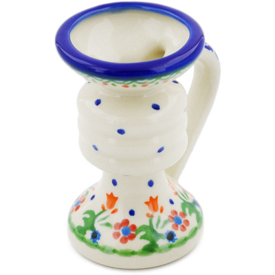 Polish Pottery Candle Holder 4&quot; Spring Flowers