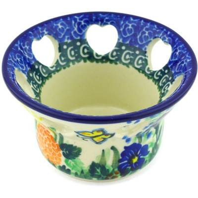 Polish Pottery Candle Holder 4&quot; Spring Garden UNIKAT