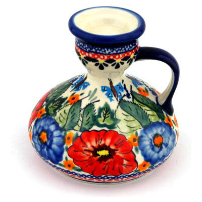 Polish Pottery Candle Holder 4&quot; Spring Splendor UNIKAT