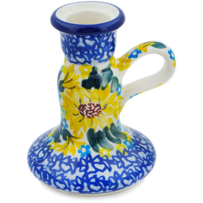 Polish Pottery Candle Holder 4&quot; Sunflower Surprise UNIKAT