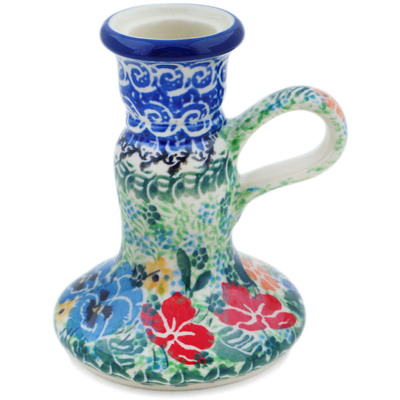 Polish Pottery Candle Holder 4&quot; Vibrant Bouquet UNIKAT