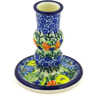 Polish Pottery Candle Holder 4&quot; Wild Flower Lake UNIKAT