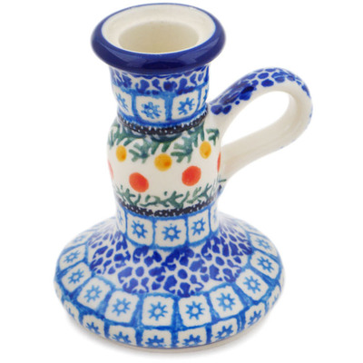 Polish Pottery Candle Holder 4&quot; Winter Forest UNIKAT