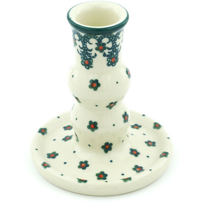 Polish Pottery Candle Holder 4&quot; Winter Garden