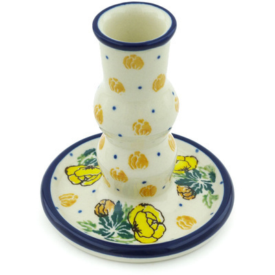 Polish Pottery Candle Holder 4&quot; Yellow Rose Of Texas