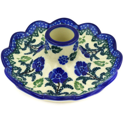 Polish Pottery Candle Holder 5&quot; Blackberry Blooms