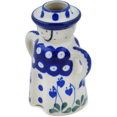 Polish Pottery Candle Holder 5&quot; Bleeding Heart Peacock