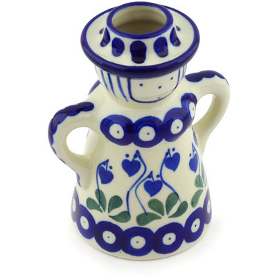 Polish Pottery Candle Holder 5&quot; Bleeding Heart Peacock
