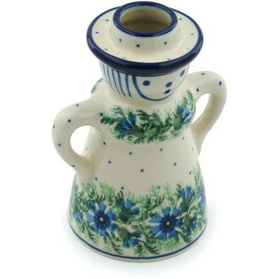 Polish Pottery Candle Holder 5&quot; Blue Bell Wreath