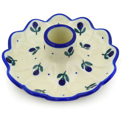 Polish Pottery Candle Holder 5&quot; Blue Buds