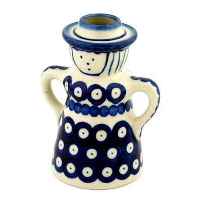 Polish Pottery Candle Holder 5&quot; Blue Eyes