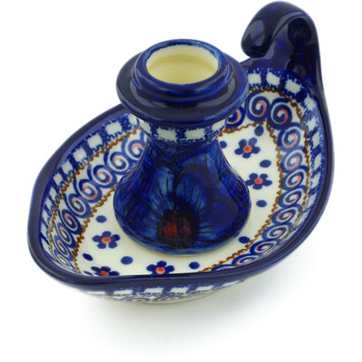 Polish Pottery Candle Holder 5&quot; Blue Heaven UNIKAT
