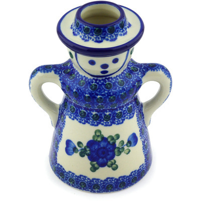Polish Pottery Candle Holder 5&quot; Blue Poppies