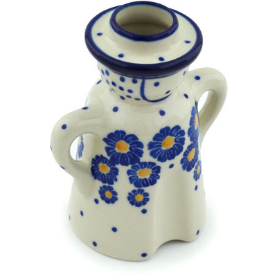 Polish Pottery Candle Holder 5&quot; Blue Zinnia