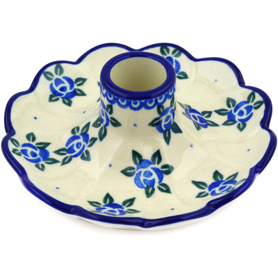 Polish Pottery Candle Holder 5&quot; Bluebuds
