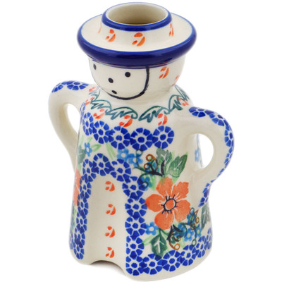 Polish Pottery Candle Holder 5&quot; Brilliant Pansy UNIKAT