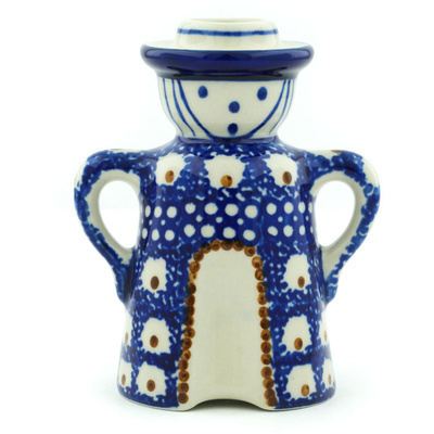Polish Pottery Candle Holder 5&quot; Brown Eyed Peacock
