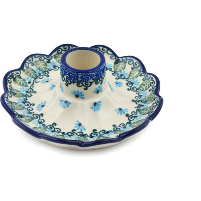 Polish Pottery Candle Holder 5&quot; Forget Me Not UNIKAT