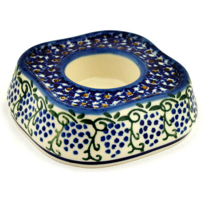 Polish Pottery Candle Holder 5&quot; Grape Vines