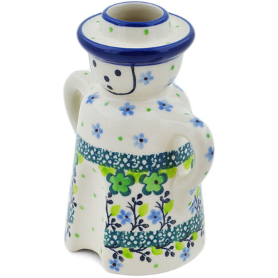 Polish Pottery Candle Holder 5&quot; Green Chrysanthemums UNIKAT