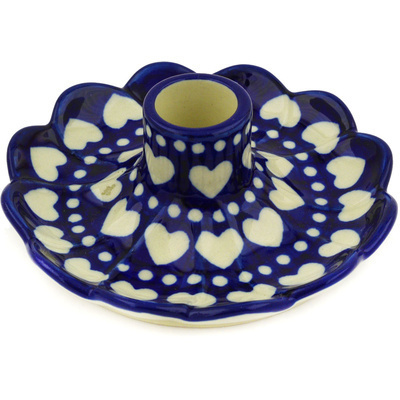 Polish Pottery Candle Holder 5&quot; Heart To Heart