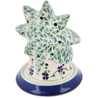 Polish Pottery Candle Holder 5&quot; Lucky Blue Clover