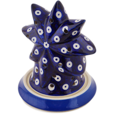 Polish Pottery Candle Holder 5&quot; Peacock Eyes