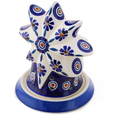 Polish Pottery Candle Holder 5&quot; Peacock