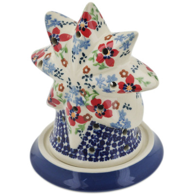 Polish Pottery Candle Holder 5&quot; Red Flower Meadow