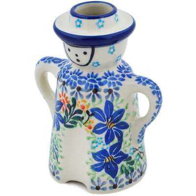 Polish Pottery Candle Holder 5&quot; Sapphire Lilies UNIKAT