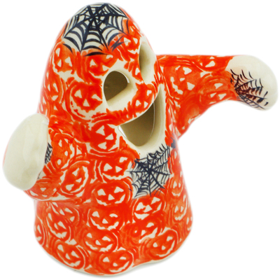Polish Pottery Candle Holder 5&quot; Spooky Pumpkin