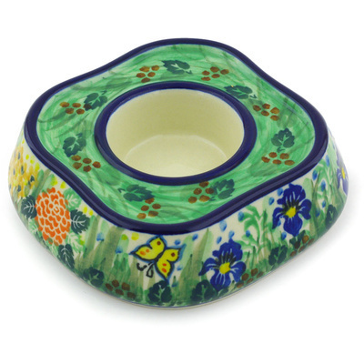 Polish Pottery Candle Holder 5&quot; Spring Garden UNIKAT