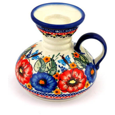 Polish Pottery Candle Holder 5&quot; Spring Splendor UNIKAT