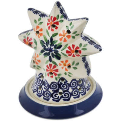 Polish Pottery Candle Holder 5&quot; Wave Of Flowers