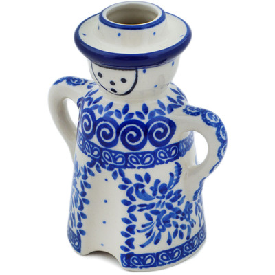 Polish Pottery Candle Holder 5&quot; Wreath Of Blue UNIKAT