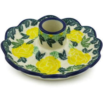 Polish Pottery Candle Holder 5&quot; Yellow Rose
