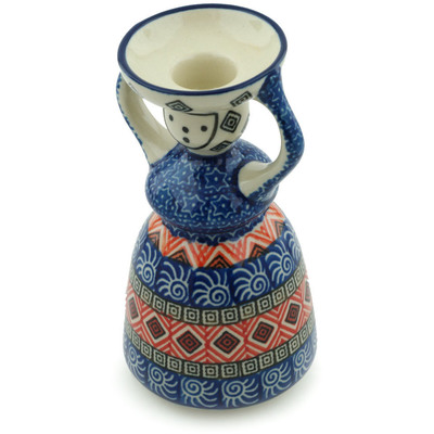 Polish Pottery Candle Holder 6&quot; Aztec Night