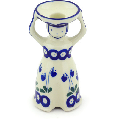 Polish Pottery Candle Holder 6&quot; Bleeding Heart Peacock